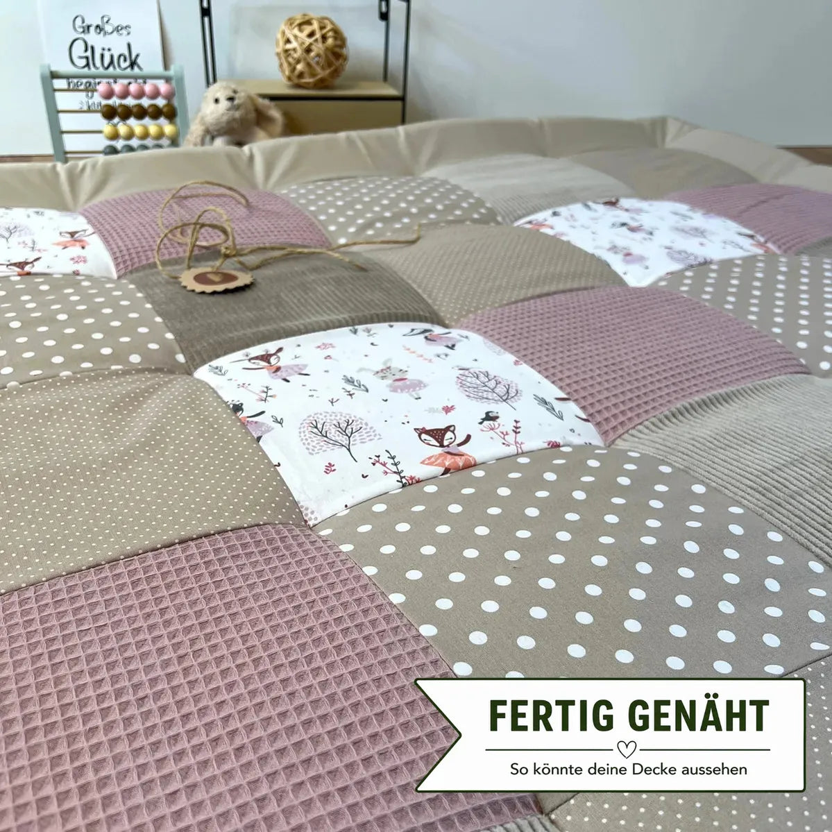 Nähpaket * Krabbeldecke* Patchwork * Cord Rehe Altrosa Sand-stoffwerk-siegen