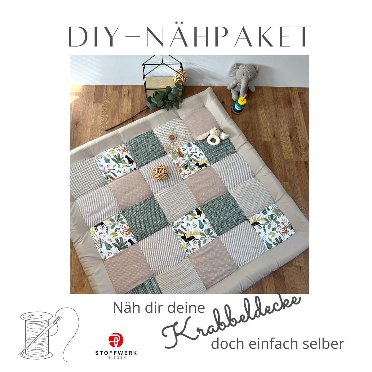 Nähpaket * Krabbeldecke* Patchwork * Dschungel Sand Salbei-stoffwerk-siegen