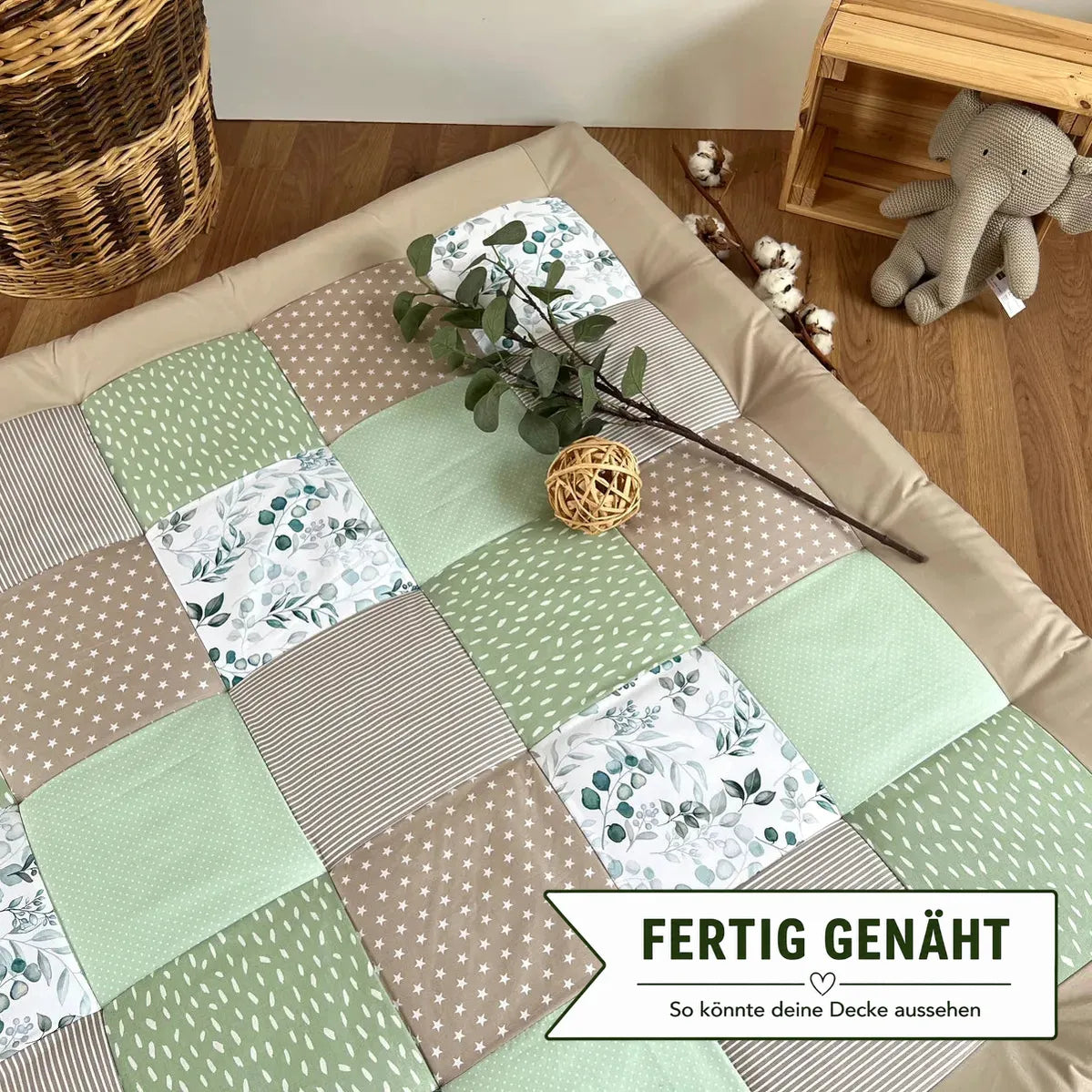 Nähpaket * Krabbeldecke* Patchwork * Eukalyptus Salbei Sand-stoffwerk-siegen