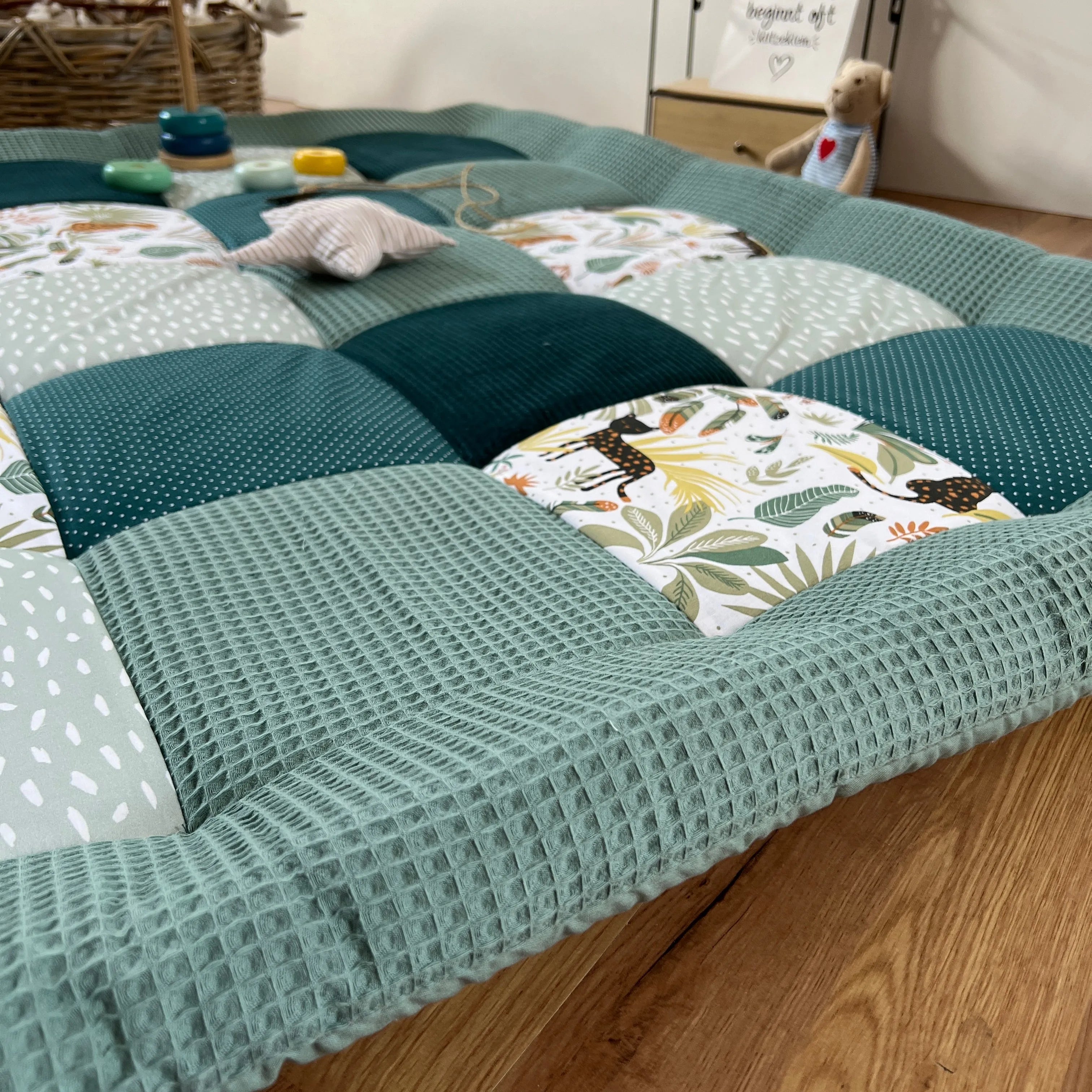 Nähpaket * Krabbeldecke* Patchwork * Regenwald Petrol Grün-stoffwerk-siegen