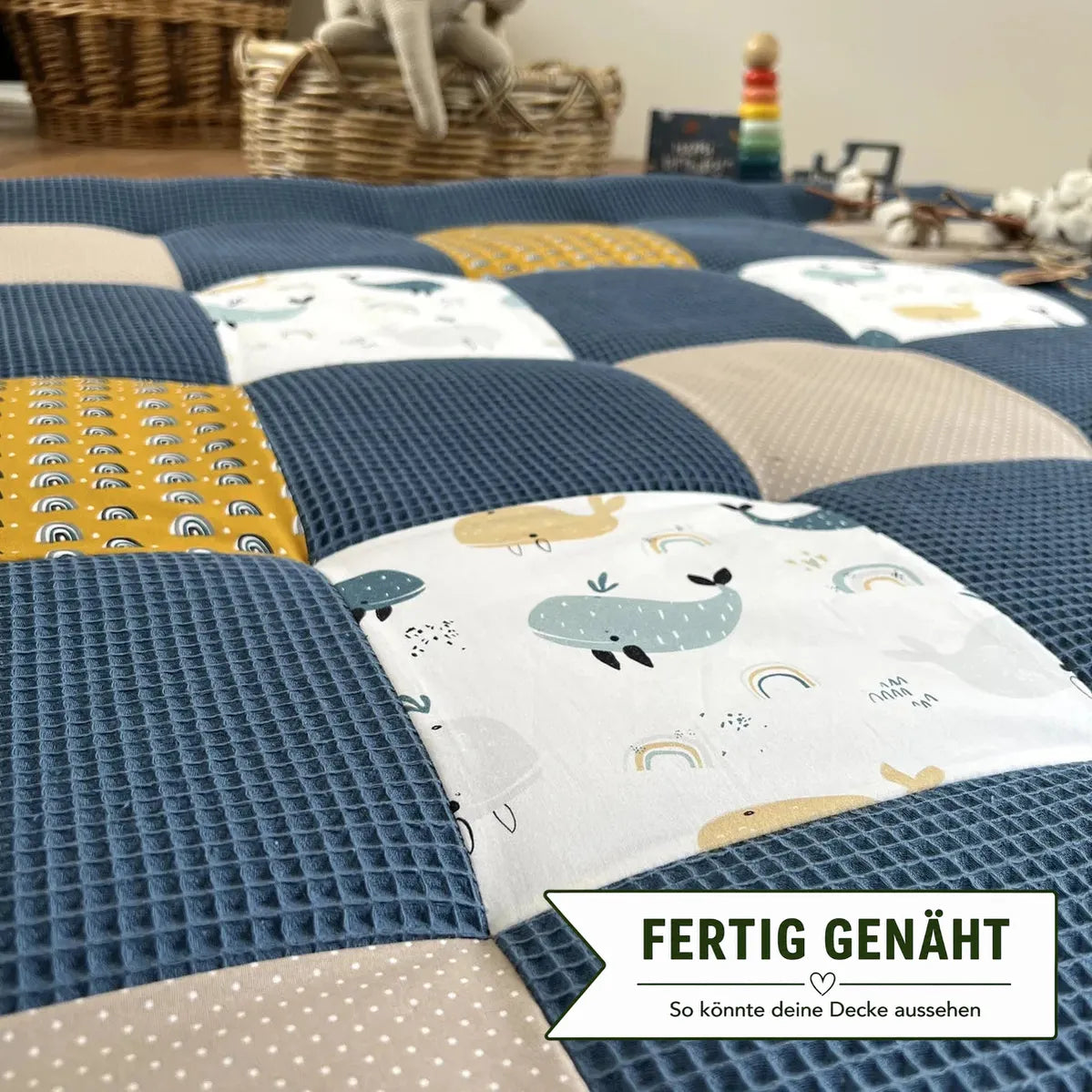 Nähpaket * Krabbeldecke* Patchwork * Waffelpique´* Blauwale Navy Senfgelb-stoffwerk-siegen