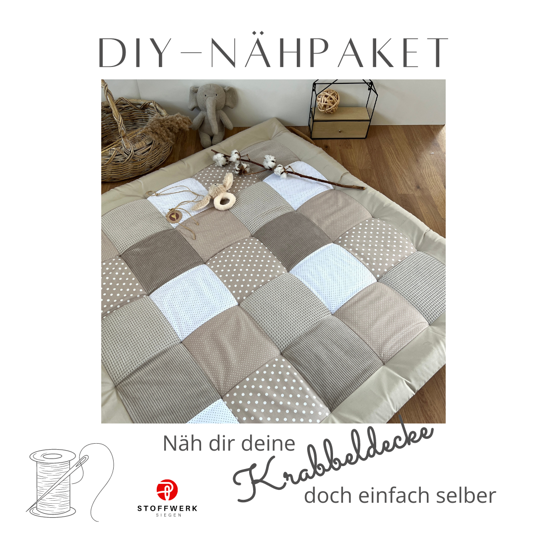 Nähpaket * Krabbeldecke* Patchwork * Waffelpique´* Cord * Sand Beige-stoffwerk-siegen