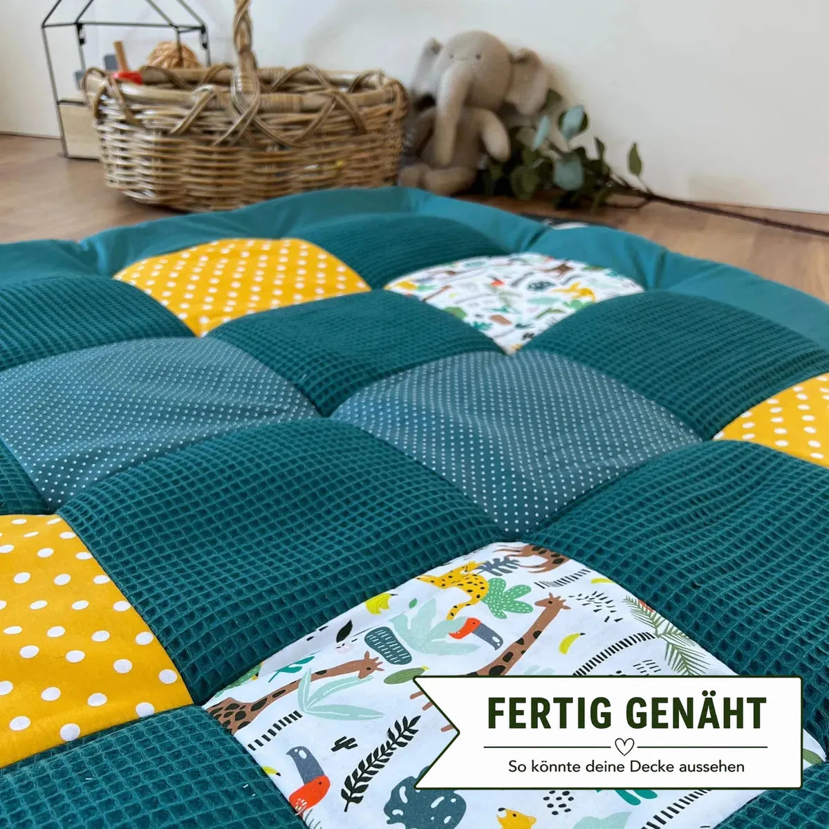 Nähpaket * Krabbeldecke* Patchwork * Waffelpique´* Dschungel Petrol-stoffwerk-siegen