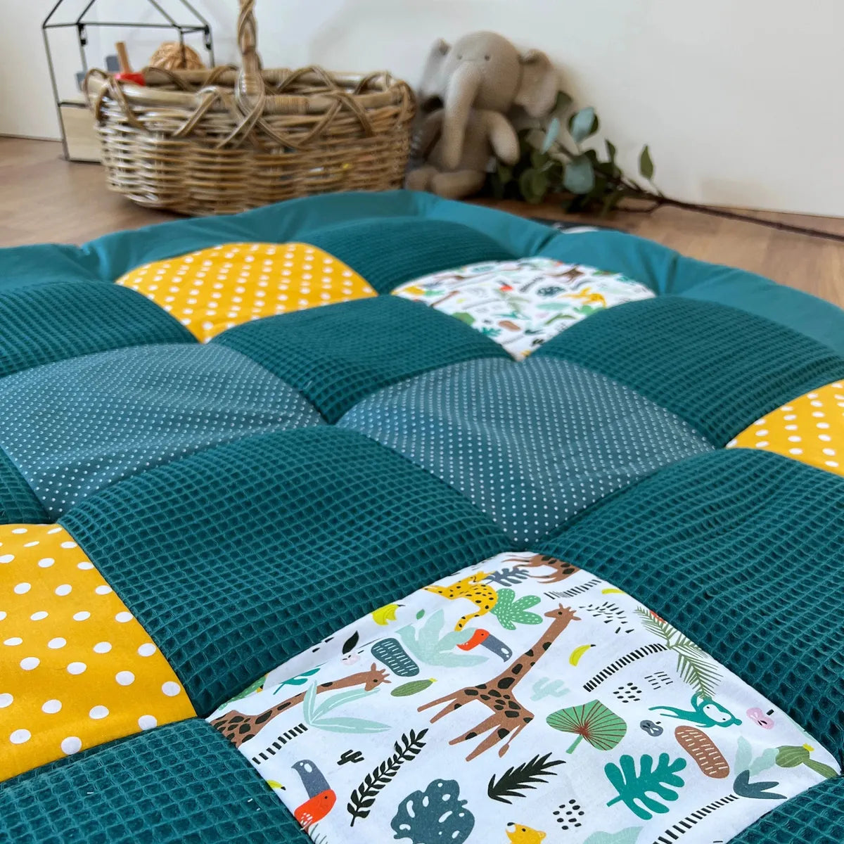Nähpaket * Krabbeldecke* Patchwork * Waffelpique´* Dschungel Petrol-stoffwerk-siegen