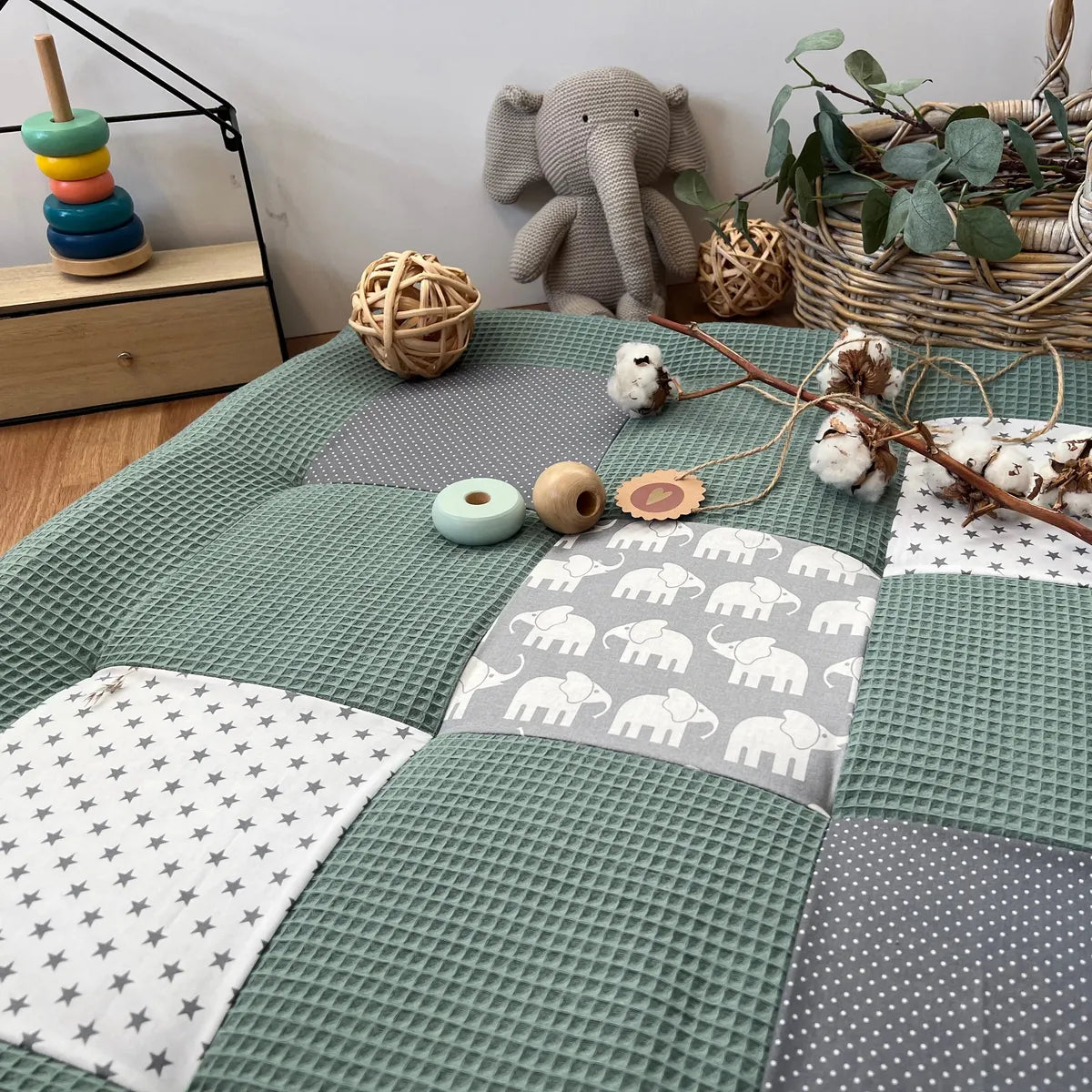 Nähpaket * Krabbeldecke* Patchwork * Waffelpique´* Elefant Salbei-stoffwerk-siegen