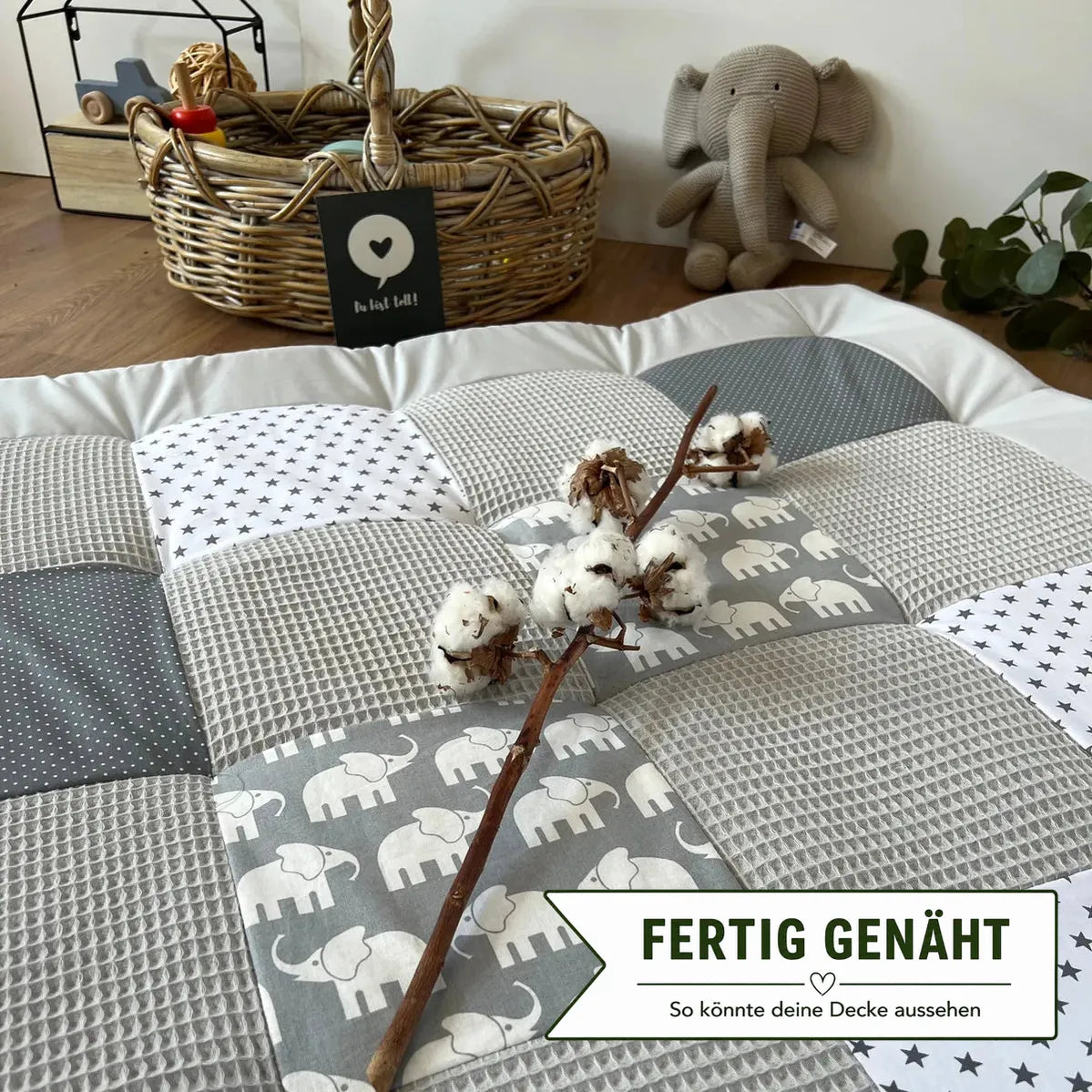 Nähpaket * Krabbeldecke* Patchwork * Waffelpique´* Elefant Weiß Grau-stoffwerk-siegen