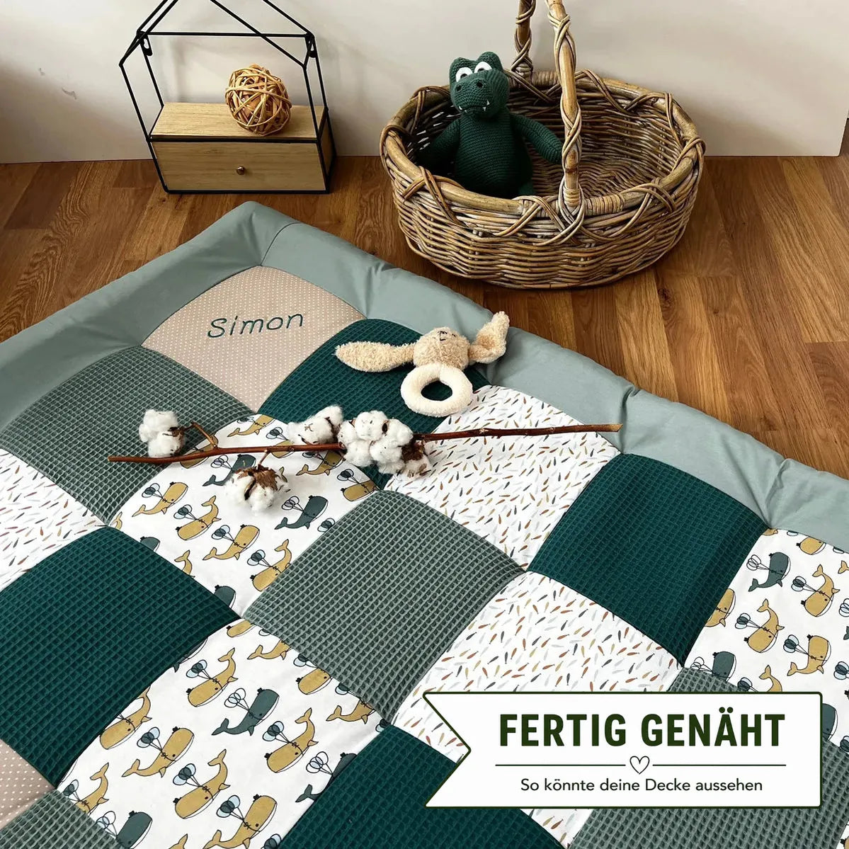 Nähpaket * Krabbeldecke* Patchwork * Waffelpique´* Pazifische Wale-stoffwerk-siegen