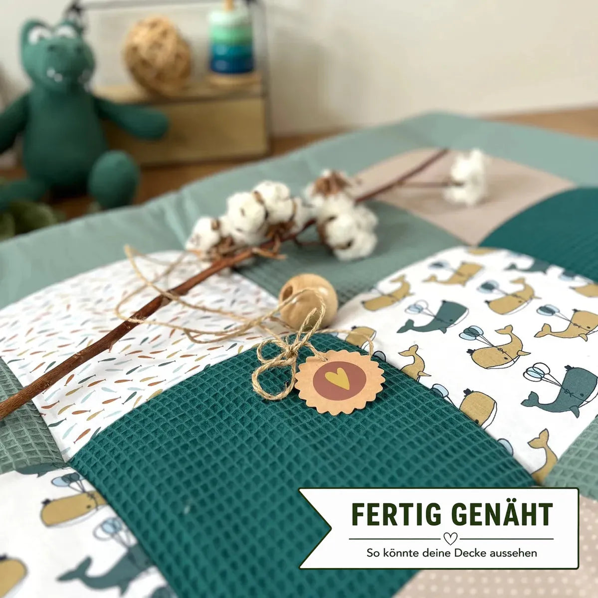 Nähpaket * Krabbeldecke* Patchwork * Waffelpique´* Pazifische Wale-stoffwerk-siegen