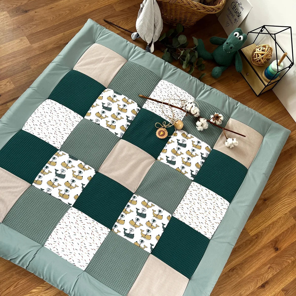 Nähpaket * Krabbeldecke* Patchwork * Waffelpique´* Pazifische Wale-stoffwerk-siegen