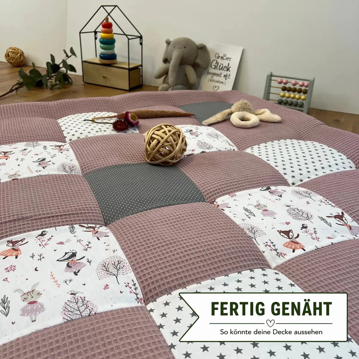Nähpaket * Krabbeldecke* Patchwork * Waffelpique´* Rehe Altrosa Grau-stoffwerk-siegen