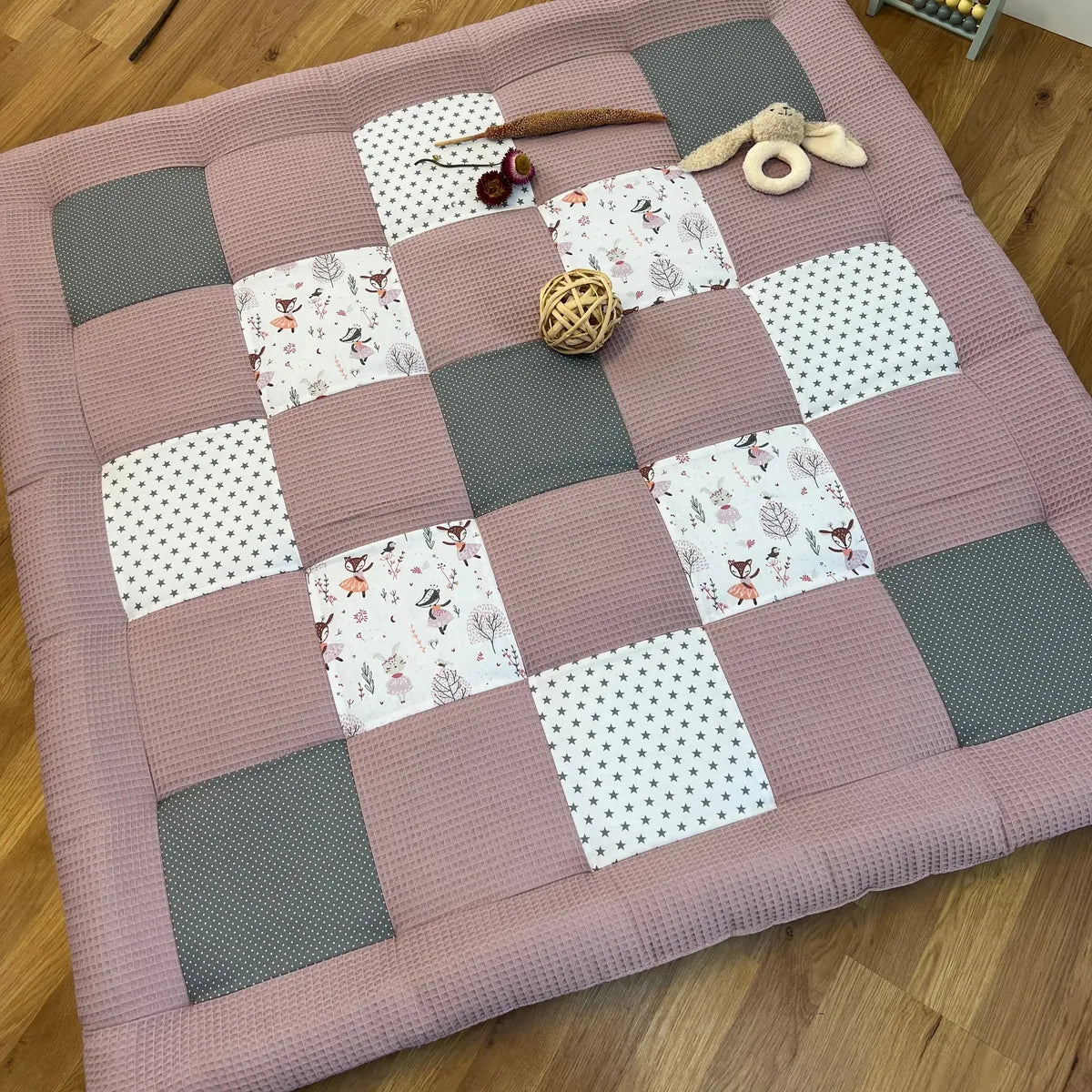 Nähpaket * Krabbeldecke* Patchwork * Waffelpique´* Rehe Altrosa Grau-stoffwerk-siegen