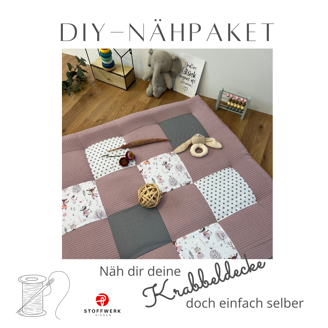 Nähpaket * Krabbeldecke* Patchwork * Waffelpique´* Rehe Altrosa Grau-stoffwerk-siegen