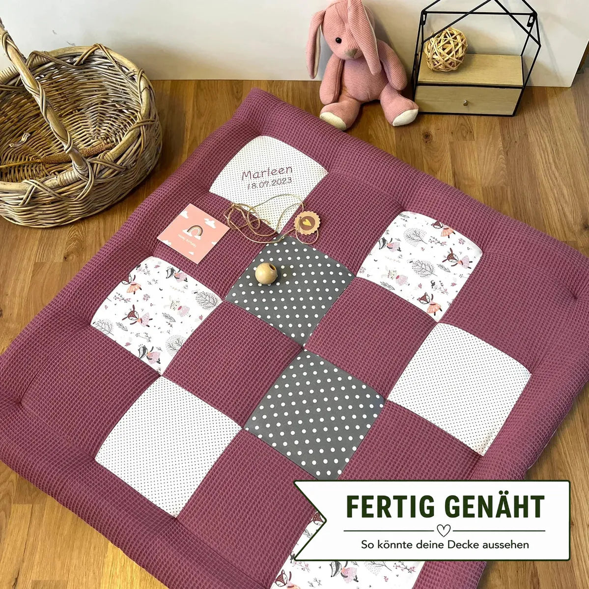 Nähpaket * Krabbeldecke* Patchwork * Waffelpique´* Rehe Beere Mauve-stoffwerk-siegen