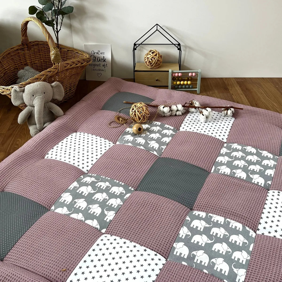 Nähpaket * Krabbeldecke* Patchwork * Waffelpique´*Elefant Flieder-stoffwerk-siegen