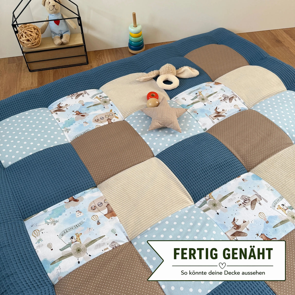 Nähpaket * Krabbeldecke* Patchwork * Wolkenstürmer Blau-stoffwerk-siegen