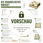 The image is a DIY Krabbeldecke Nähset instructional guide, featuring step-by-step instructions for creating a quilt. The guide includes various images and text, along with a padlock symbol, to guide the viewer through the process.