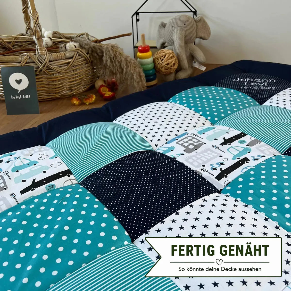 Nähpaket * Krabbeldecke* Patchwork * Autos Blau Türkis-stoffwerk-siegen