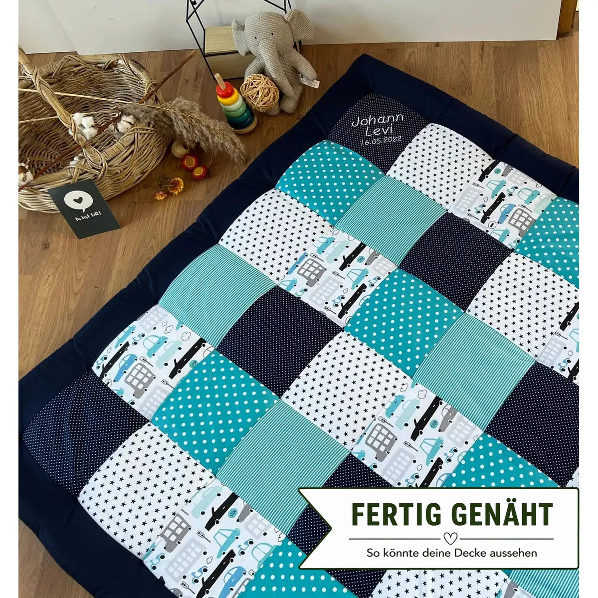 Nähpaket * Krabbeldecke* Patchwork * Autos Blau Türkis-stoffwerk-siegen