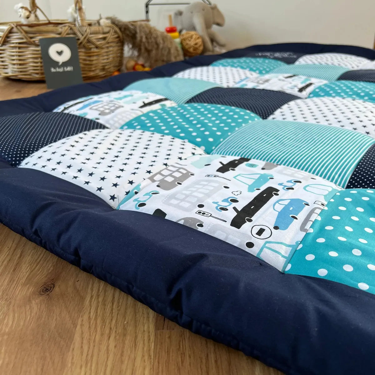 Nähpaket * Krabbeldecke* Patchwork * Autos Blau Türkis-stoffwerk-siegen