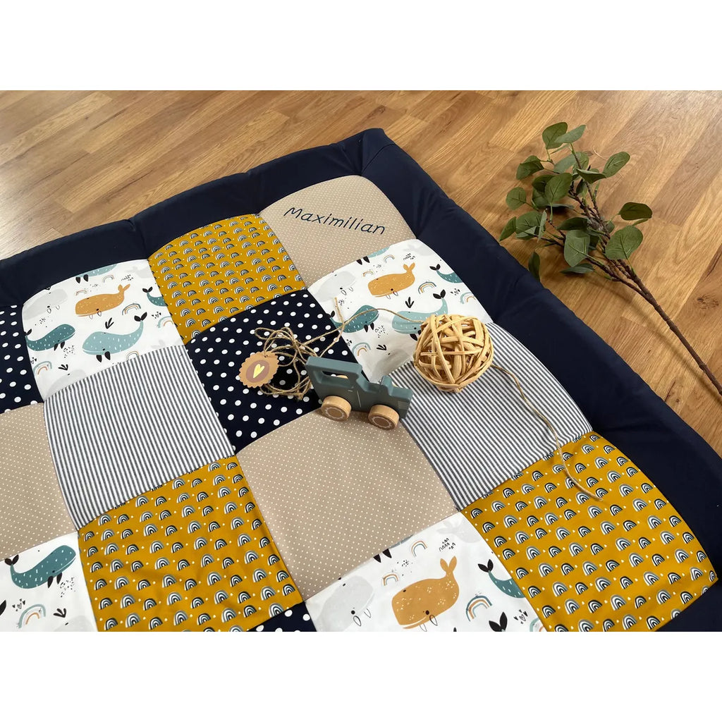 Nähpaket * Krabbeldecke* Patchwork * Blauwale Senfgelb Navyblau-stoffwerk-siegen