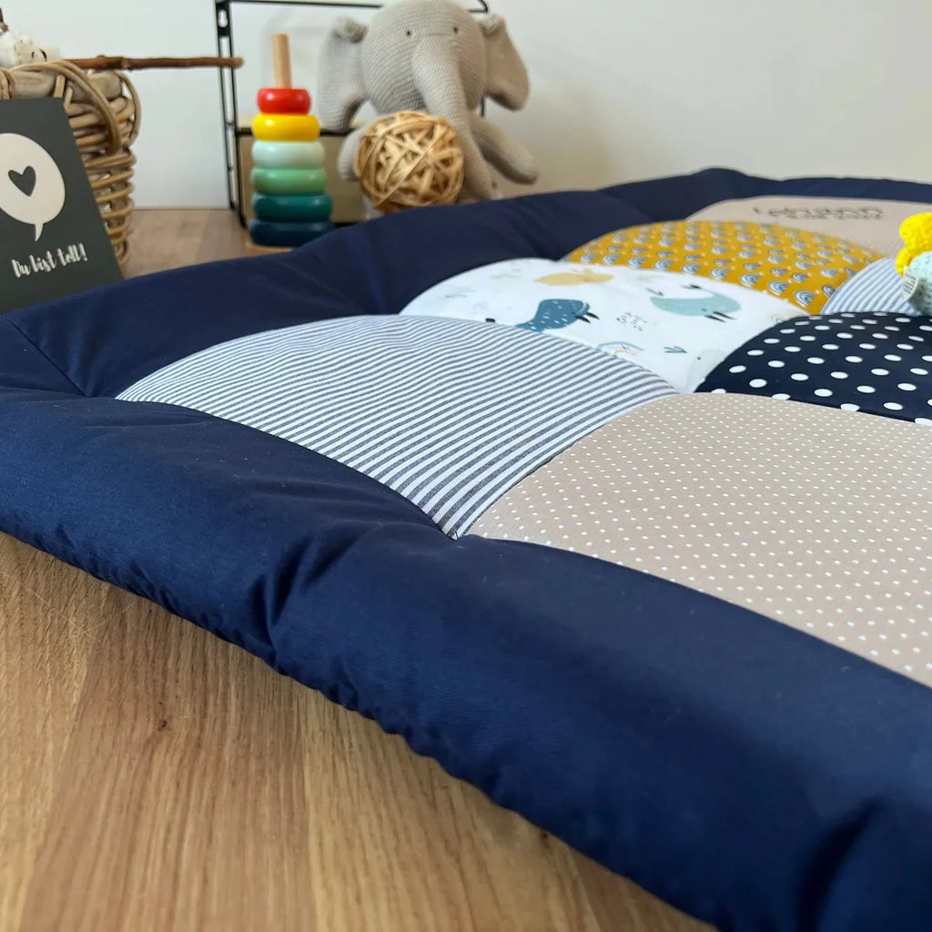 Nähpaket * Krabbeldecke* Patchwork * Blauwale Senfgelb Navyblau-stoffwerk-siegen