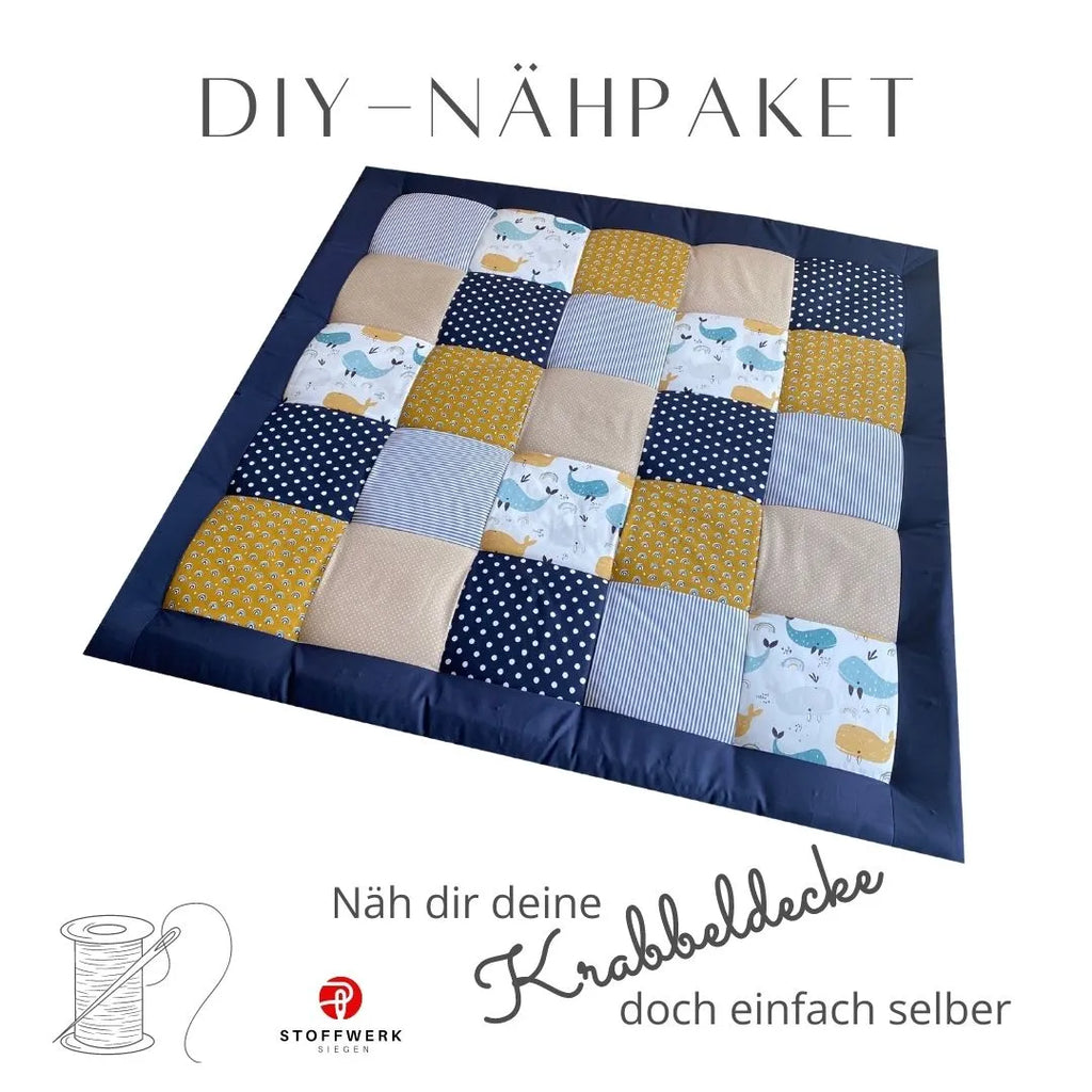 Nähpaket * Krabbeldecke* Patchwork * Blauwale Senfgelb Navyblau-stoffwerk-siegen