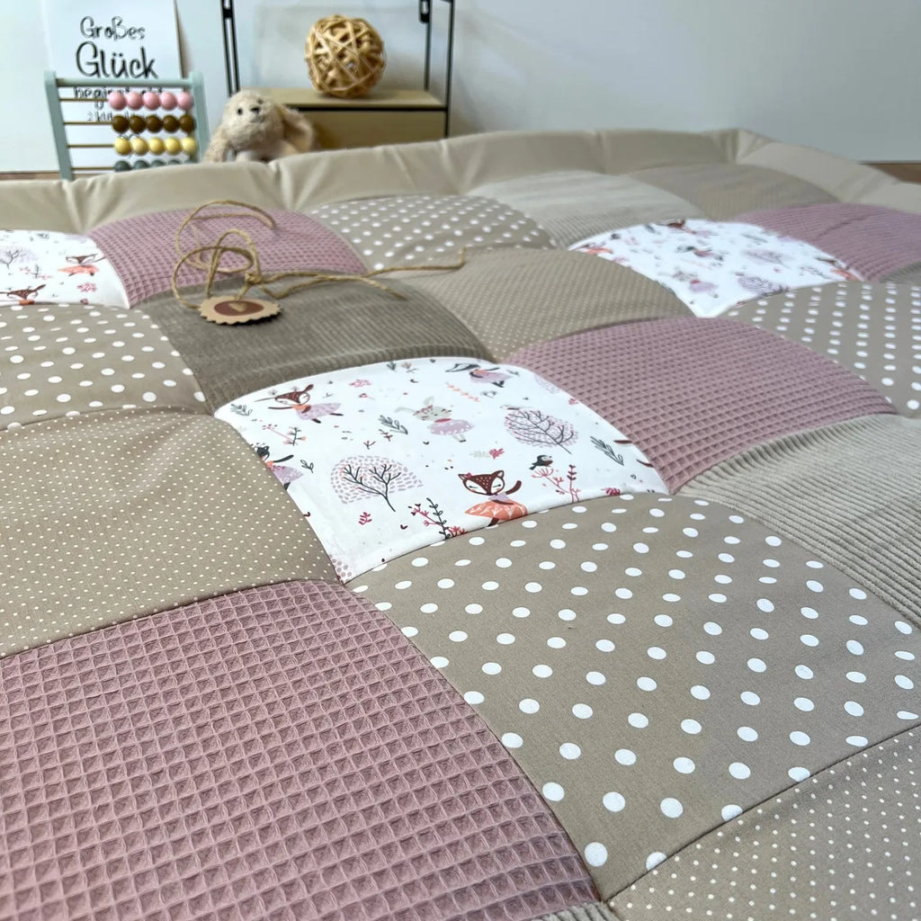 Nähpaket * Krabbeldecke* Patchwork * Cord Rehe Altrosa Sand-stoffwerk-siegen