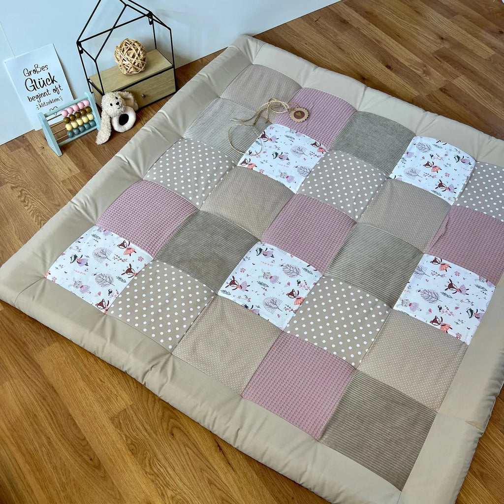 Nähpaket * Krabbeldecke* Patchwork * Cord Rehe Altrosa Sand-stoffwerk-siegen