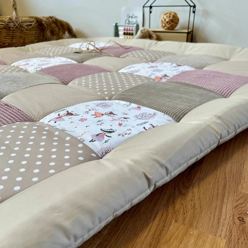 Nähpaket * Krabbeldecke* Patchwork * Cord Rehe Altrosa Sand-stoffwerk-siegen