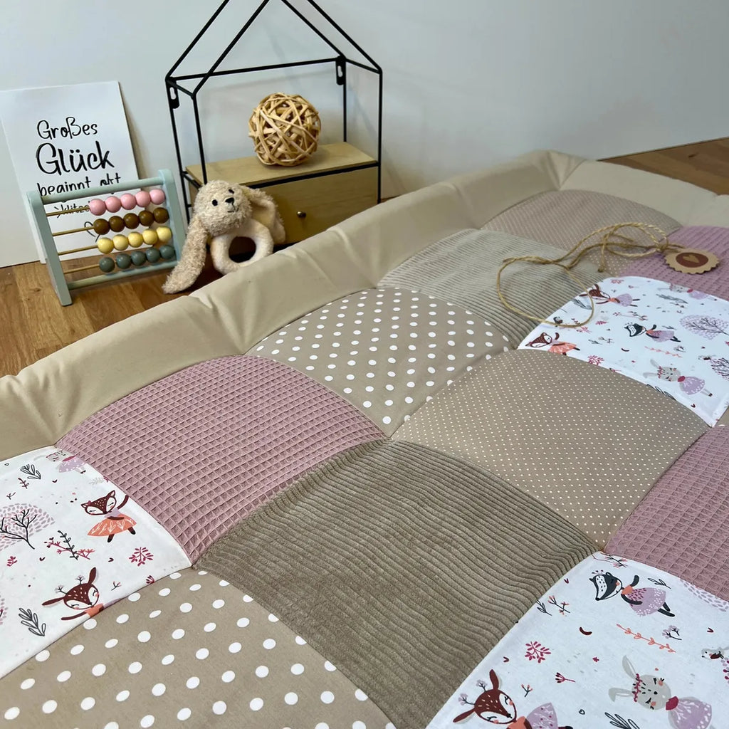 Nähpaket * Krabbeldecke* Patchwork * Cord Rehe Altrosa Sand-stoffwerk-siegen