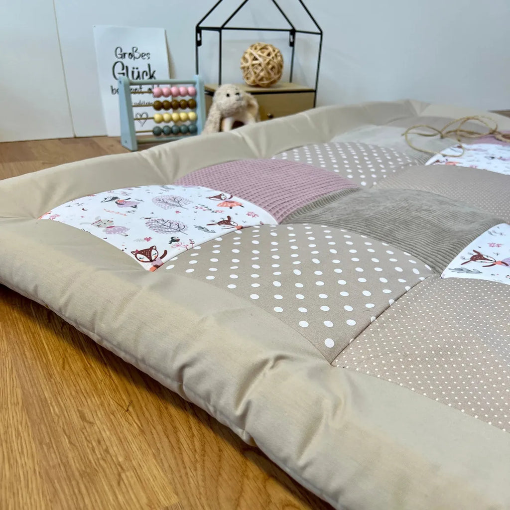 Nähpaket * Krabbeldecke* Patchwork * Cord Rehe Altrosa Sand-stoffwerk-siegen