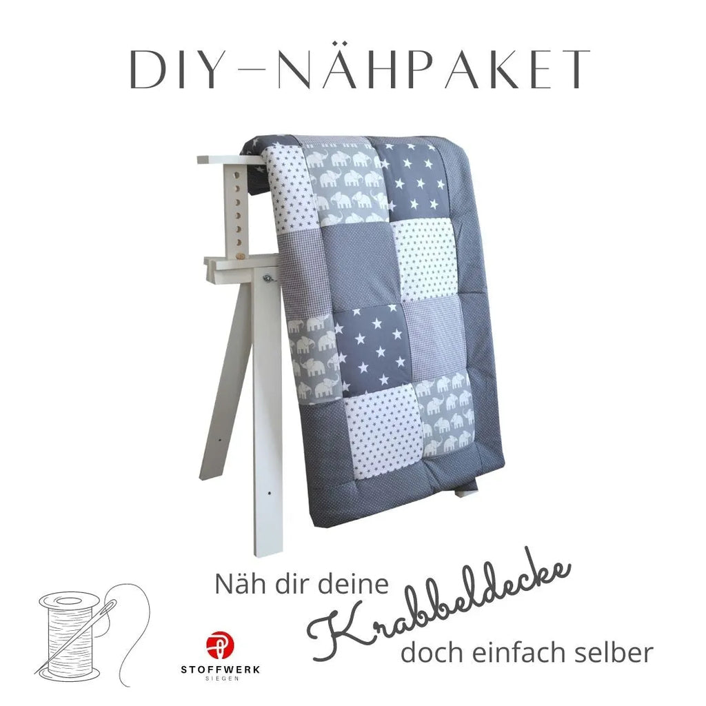 Nähpaket * Krabbeldecke* Patchwork * Elefant Grau Weiß-stoffwerk-siegen
