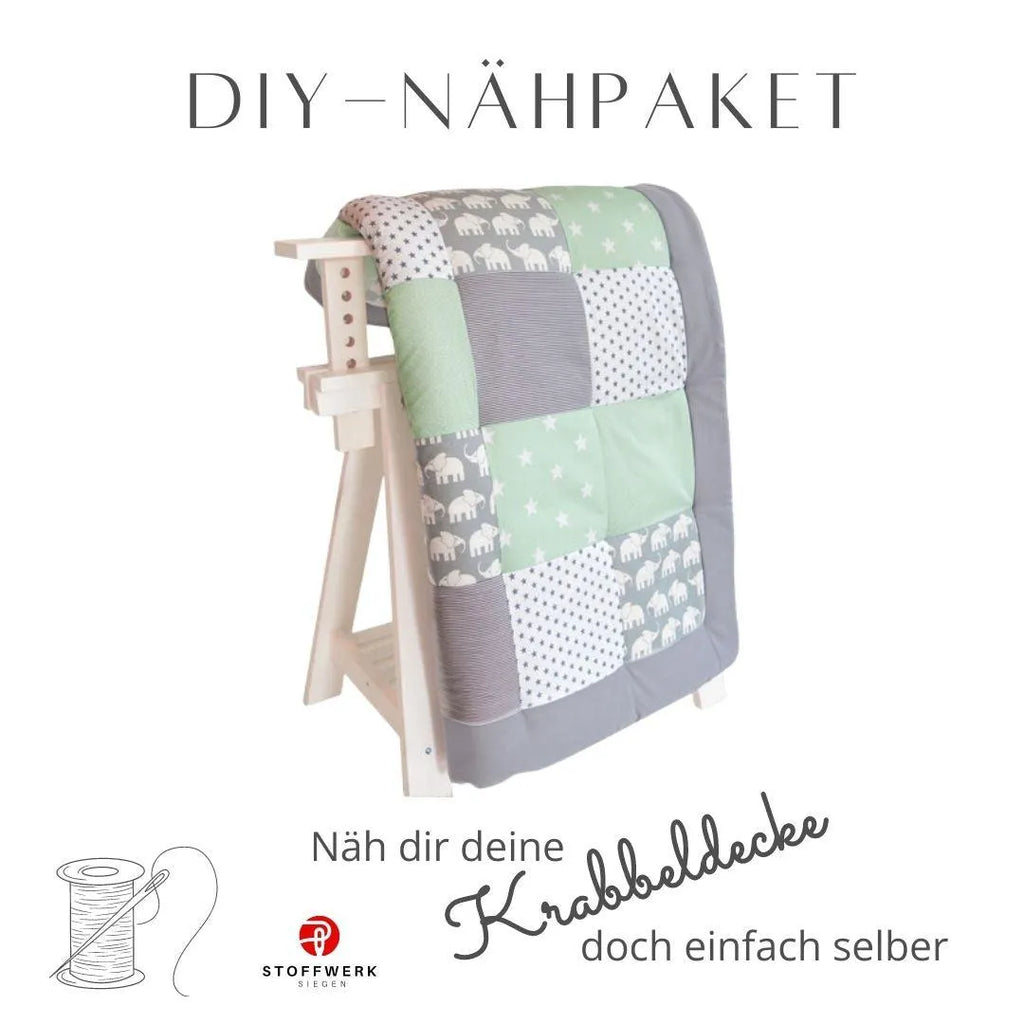 Nähpaket * Krabbeldecke* Patchwork * Elefant Mint Grau-stoffwerk-siegen