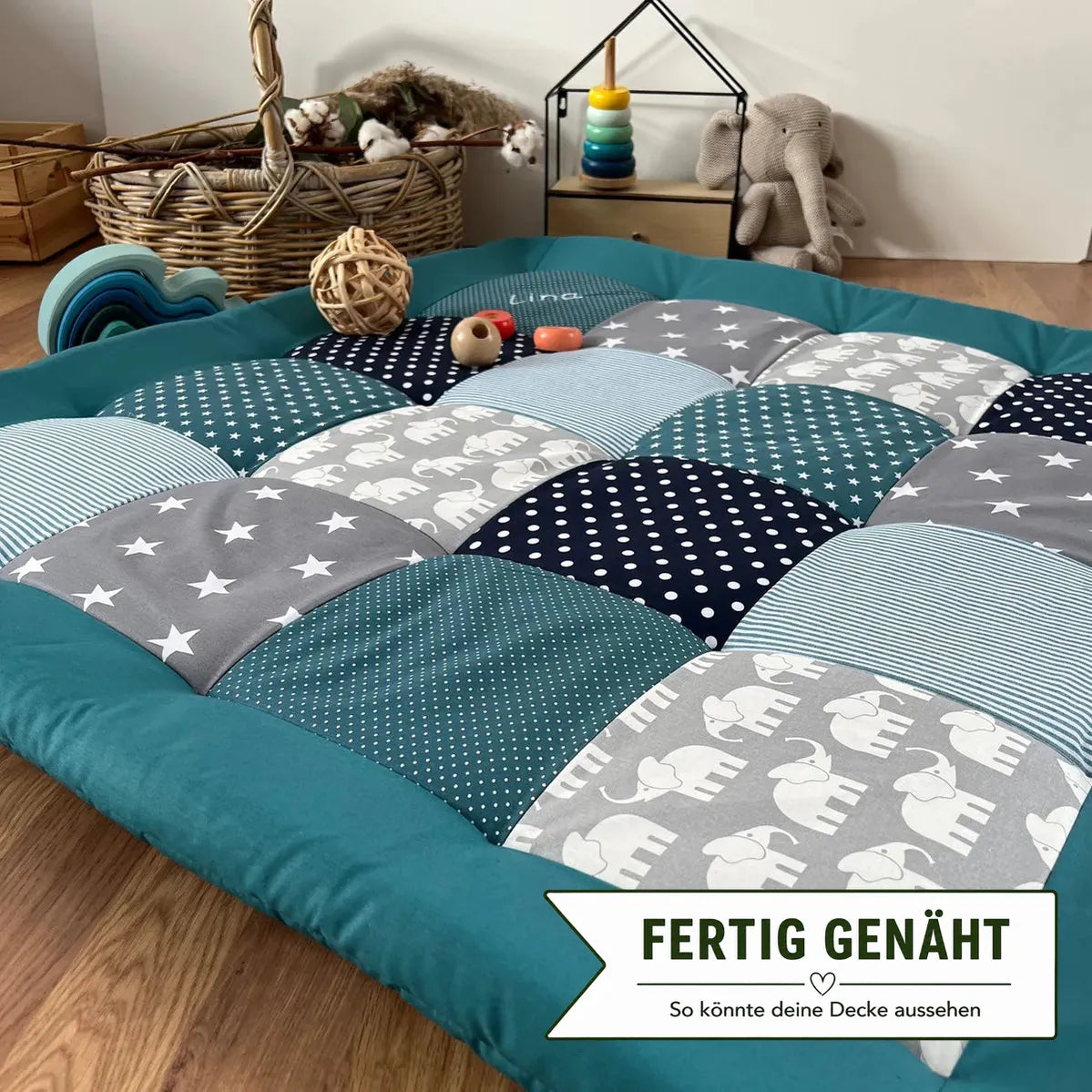 Nähpaket * Krabbeldecke* Patchwork * Elefant Petrol-stoffwerk-siegen