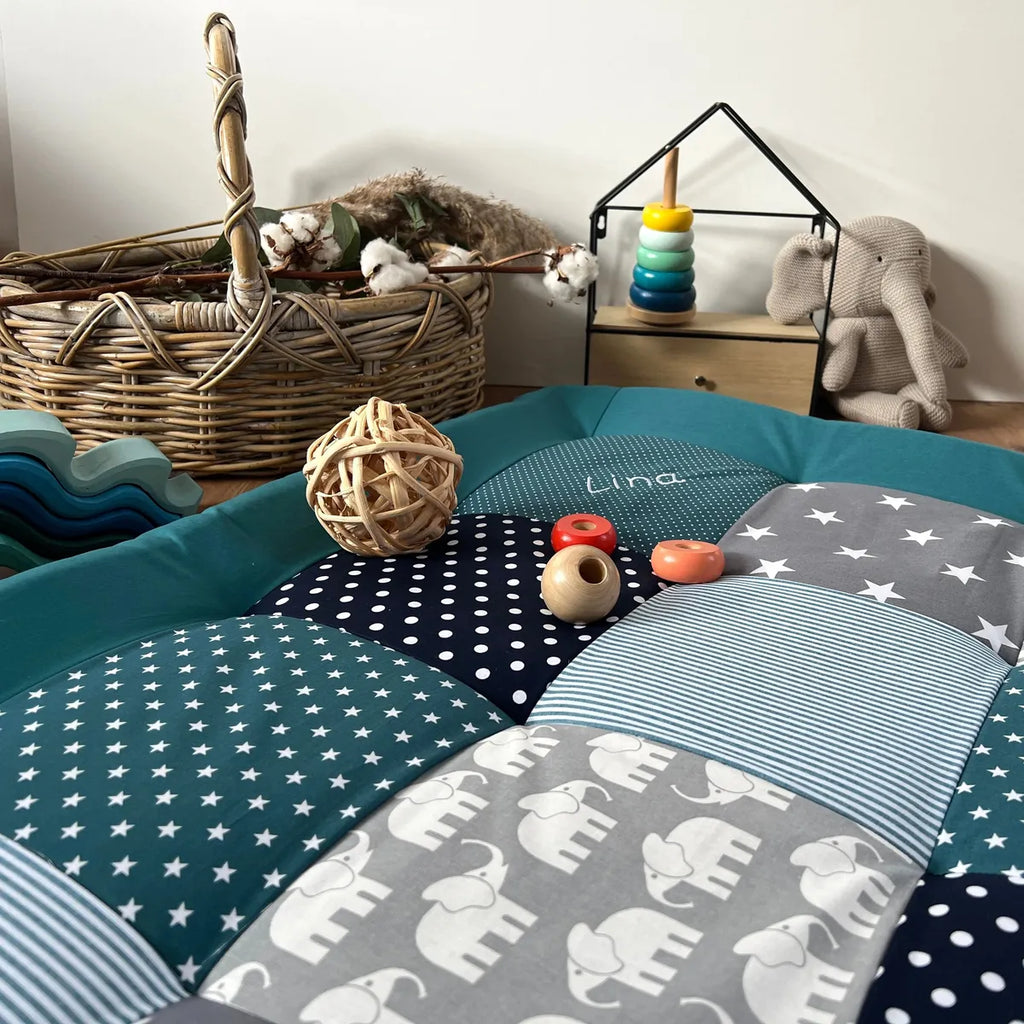 Nähpaket * Krabbeldecke* Patchwork * Elefant Petrol-stoffwerk-siegen