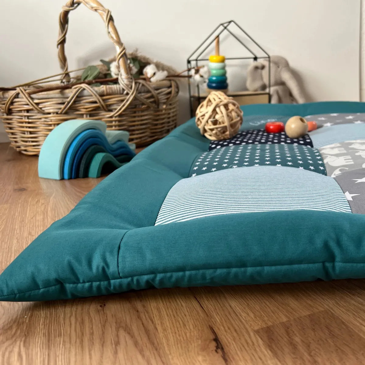 Nähpaket * Krabbeldecke* Patchwork * Elefant Petrol-stoffwerk-siegen