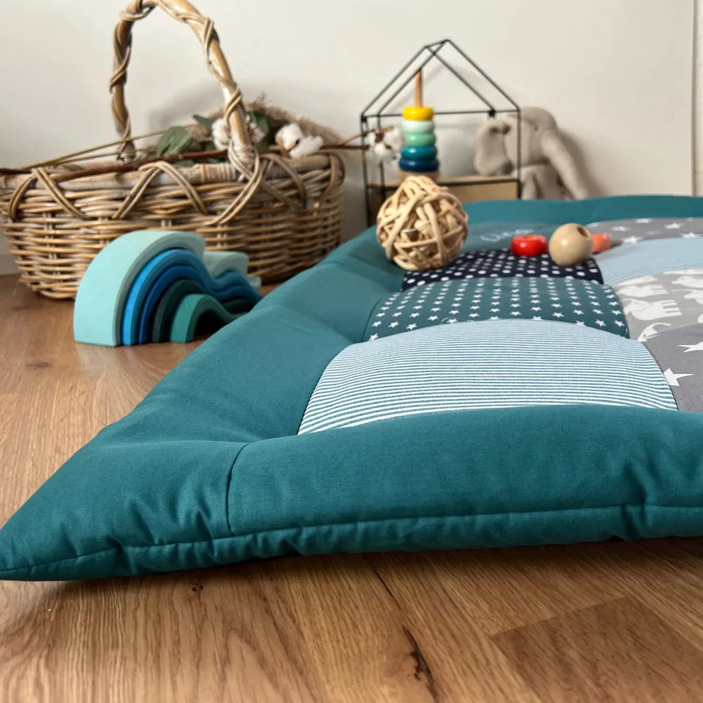 Nähpaket * Krabbeldecke* Patchwork * Elefant Petrol-stoffwerk-siegen