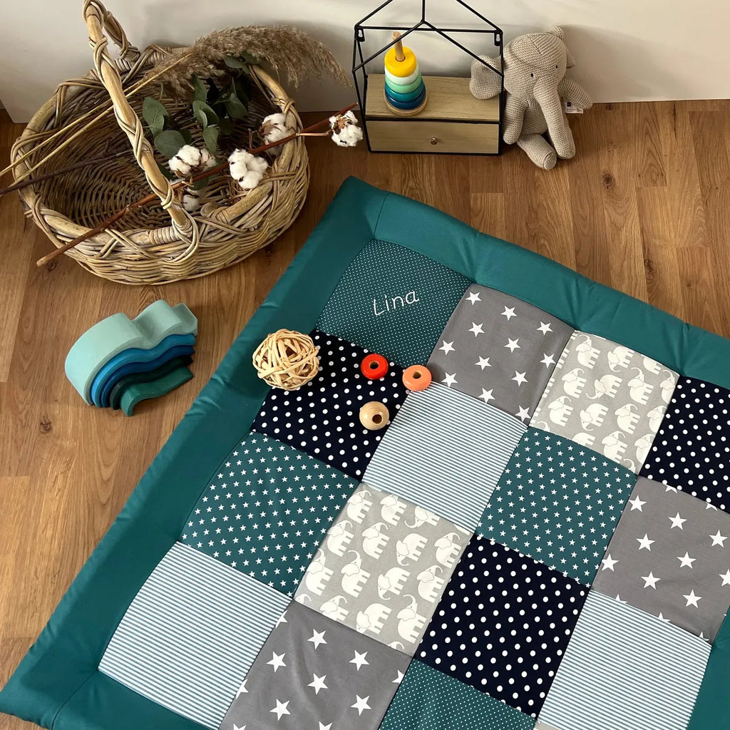 Nähpaket * Krabbeldecke* Patchwork * Elefant Petrol-stoffwerk-siegen