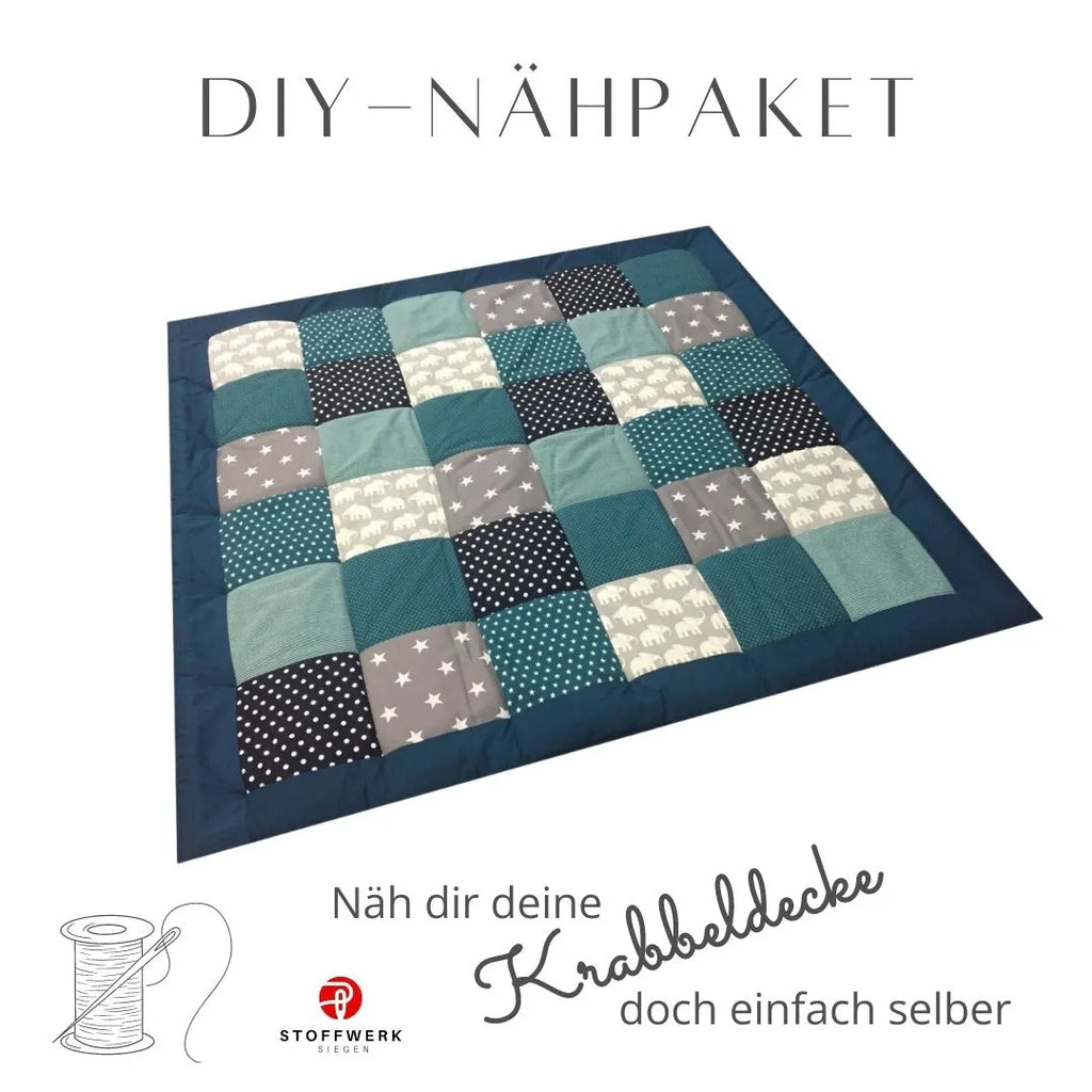 Nähpaket * Krabbeldecke* Patchwork * Elefant Petrol-stoffwerk-siegen