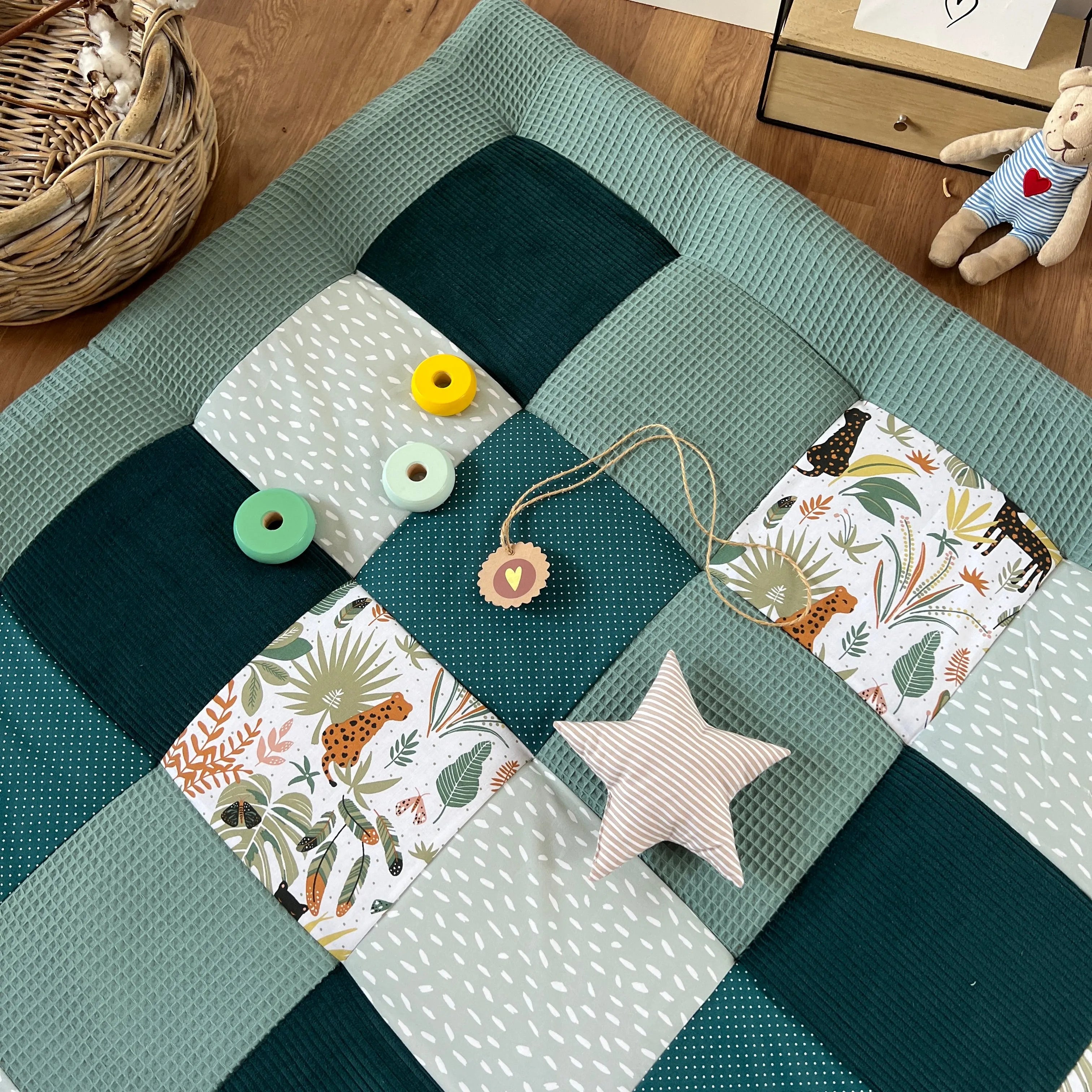 Nähpaket * Krabbeldecke* Patchwork * Regenwald Petrol Grün-stoffwerk-siegen