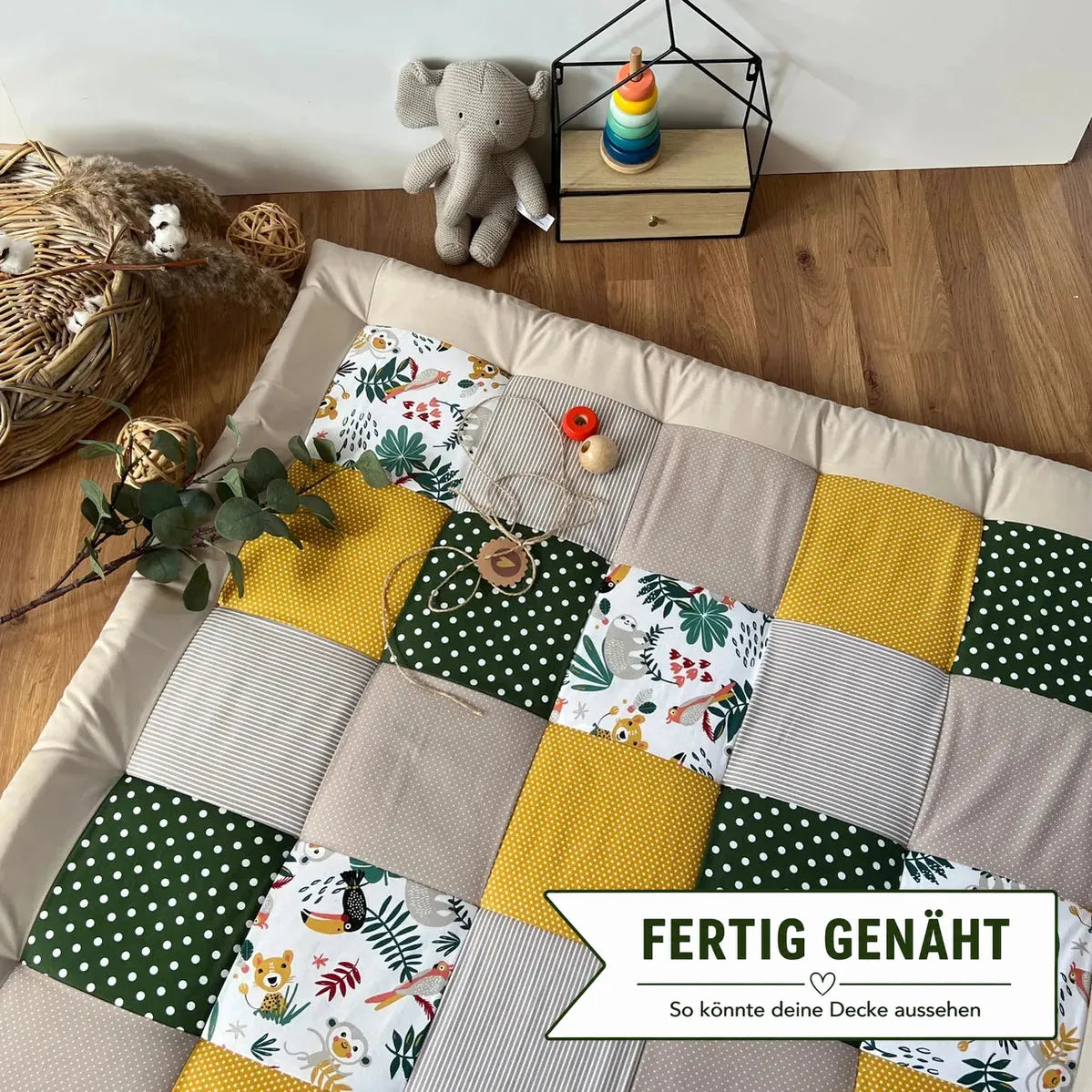 Nähpaket * Krabbeldecke* Patchwork * Savanne Gelb Grün-stoffwerk-siegen