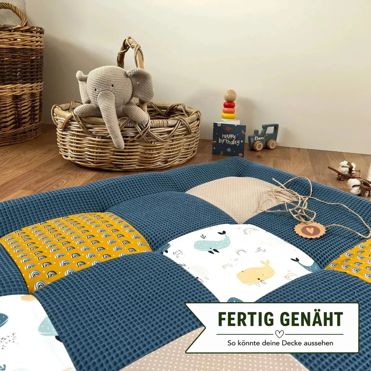 Nähpaket * Krabbeldecke* Patchwork * Waffelpique´* Blauwale Navy Senfgelb-stoffwerk-siegen