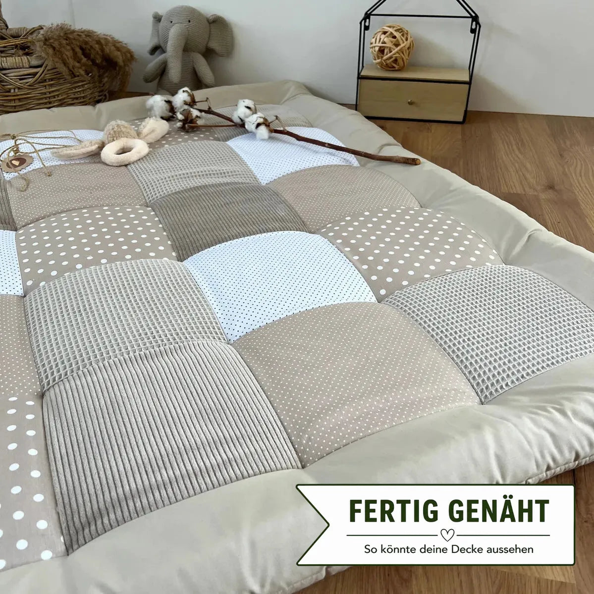 Nähpaket * Krabbeldecke* Patchwork * Waffelpique´* Cord * Sand Beige-stoffwerk-siegen