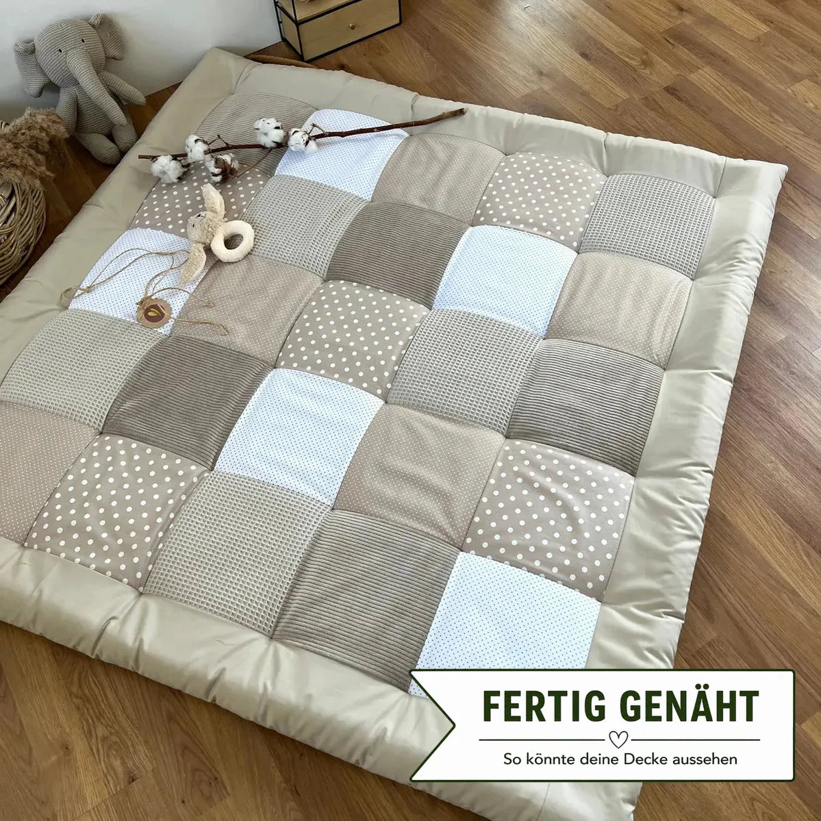 Nähpaket * Krabbeldecke* Patchwork * Waffelpique´* Cord * Sand Beige-stoffwerk-siegen