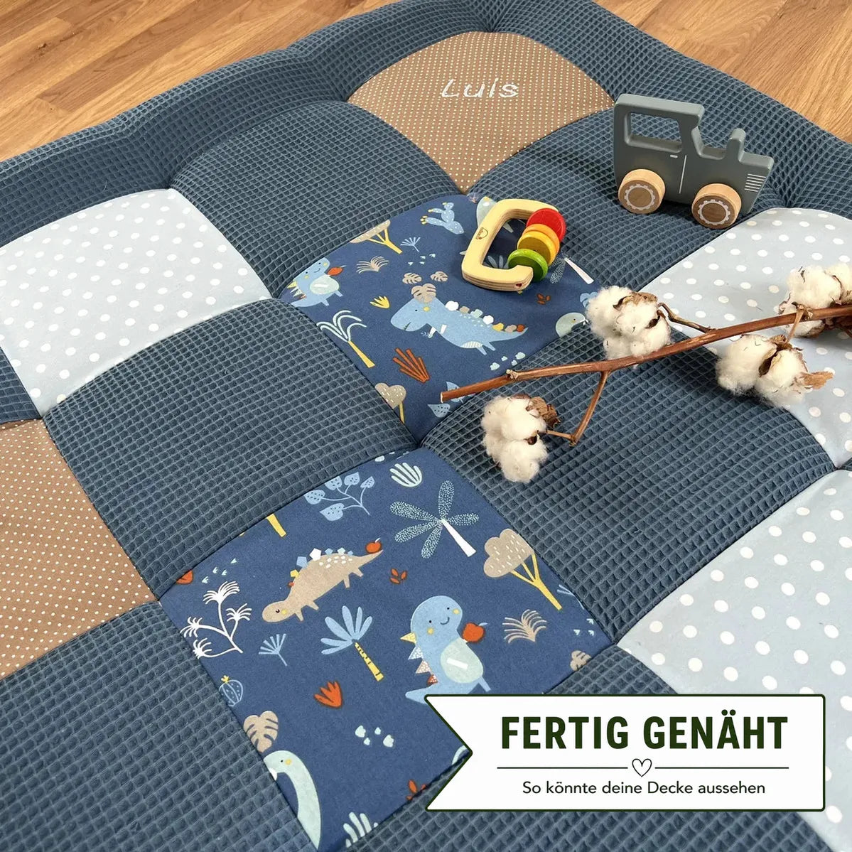 Nähpaket * Krabbeldecke* Patchwork * Waffelpique´* Dinos Blau-stoffwerk-siegen