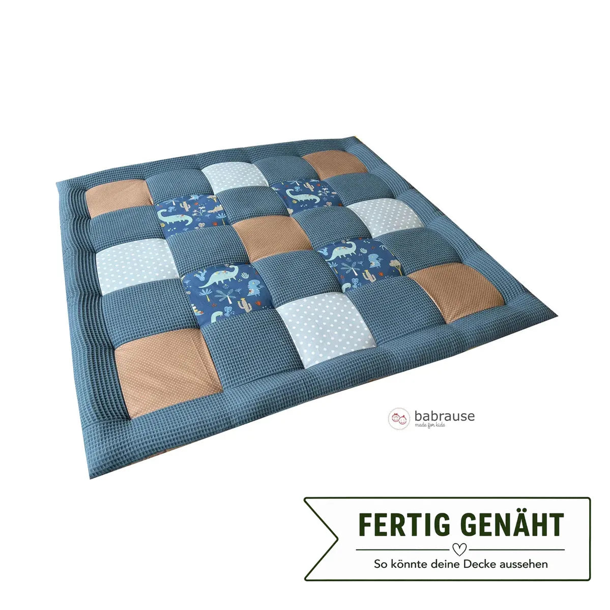 Nähpaket * Krabbeldecke* Patchwork * Waffelpique´* Dinos Blau-stoffwerk-siegen