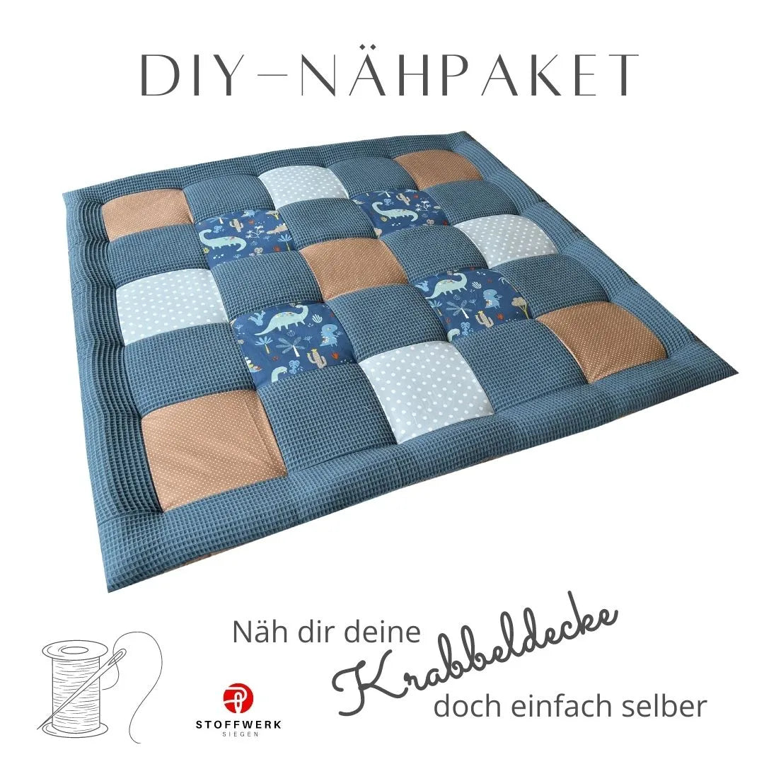 Nähpaket * Krabbeldecke* Patchwork * Waffelpique´* Dinos Blau-stoffwerk-siegen