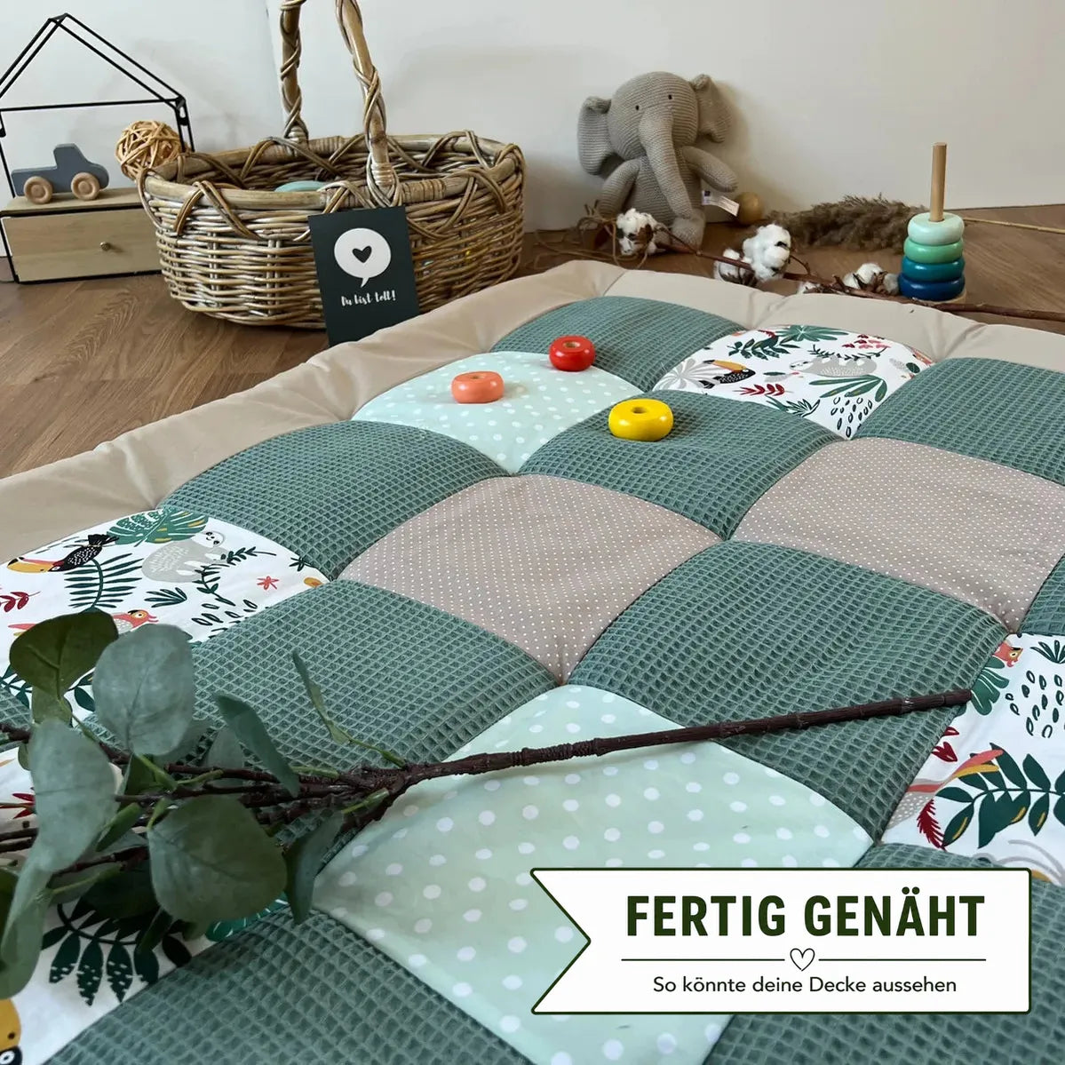 Nähpaket * Krabbeldecke* Patchwork * Waffelpique´* Dschungel Grün-stoffwerk-siegen