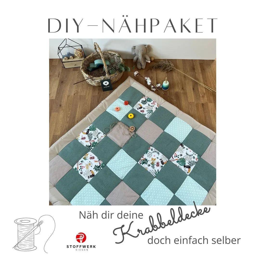 Nähpaket * Krabbeldecke* Patchwork * Waffelpique´* Dschungel Grün-stoffwerk-siegen