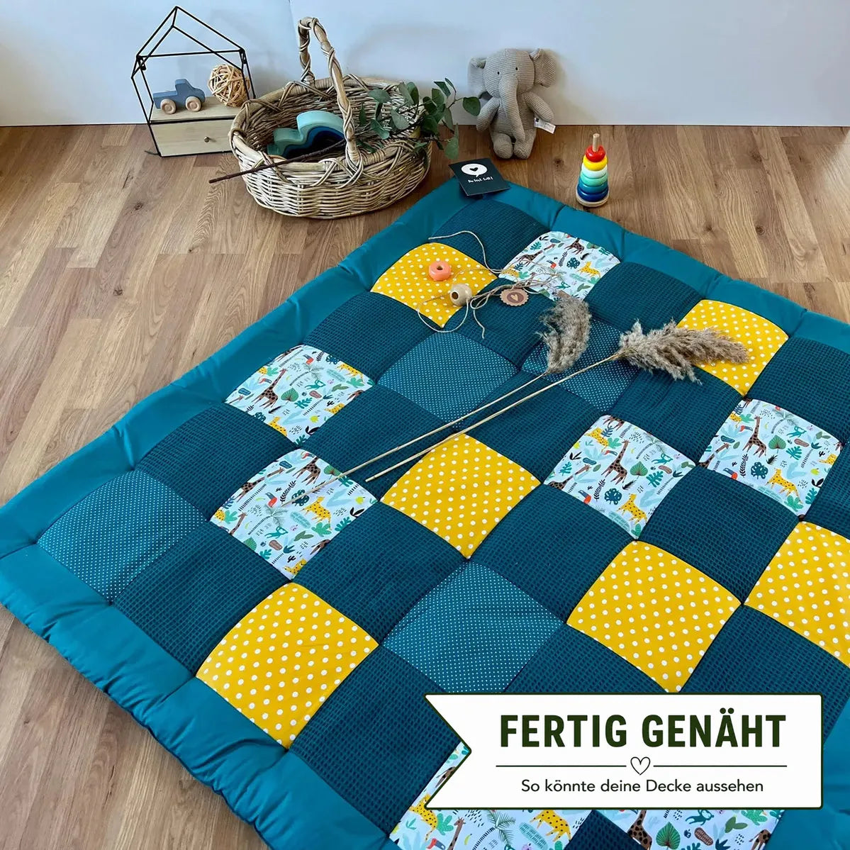 Nähpaket * Krabbeldecke* Patchwork * Waffelpique´* Dschungel Petrol-stoffwerk-siegen